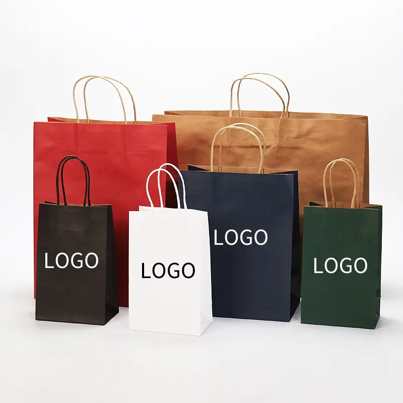 Borsa con manico superiore cinese, confezione in carta Kraft riutilizzabile con manico, sacchetto regalo in carta Kraft con stampa Logo personalizzata