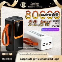Batterie externe en plastique ultra-grande capacité avec câble intégré 50 000 mAh 22,5 W, charge super rapide, anti-poussière, multi-usages