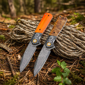 Couteau de poche tactique original pliable en acier Damas personnalisé avec manche en os de vache/bois, couteaux de camping et de chasse, vente en gros OEM DM050 - Product Image 3