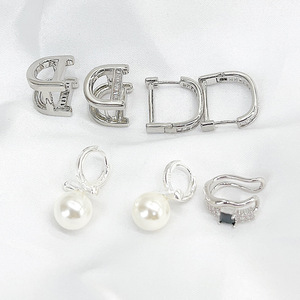 C-shaped Pearl Clip-on Earrings 925 <b>Silver</b> Geometric <b>Studs</b> For Women Gift Fashion Jewelry - Product Image 1