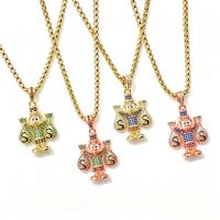 Collier pendentif HX180 Scrooge McDuck entièrement pavé de micro-zircons colorés, sac d'argent, canard de dessin animé, chaîne de collier hip-hop, bijoux