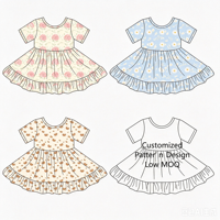 Robe trapèze vintage personnalisée à imprimé floral pour filles, manches courtes, col rond, taille froncée, ourlet à volants, robe trapèze pour enfants