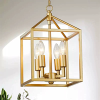 Lustre carré en laiton doré, style industriel rustique, pour cuisine, îlot, salle à manger, entrée extérieure