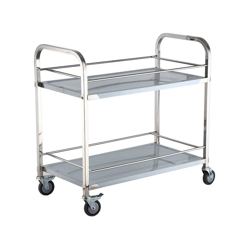 Mobile Restaurant Food Stainless Steel Service Cart 2 Layers Bar Wine Trolley Hotel Dining Service Trolley Factory