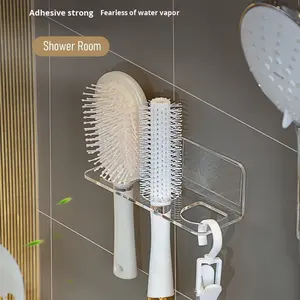 Porte-brosse à cheveux et peigne mural adhésif en acrylique durable pour salle de bain moderne avec 3 trous - Product Image 5