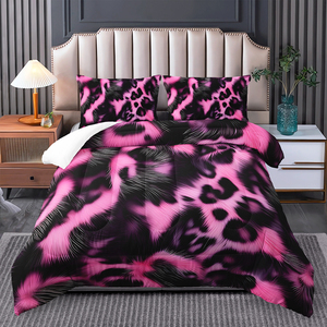 Leopard <span class=keywords><strong>Tiger</strong></span> In Comforter Set Cheetah In Đôi Đầy Đủ Nữ Hoàng Vua Bộ Đồ Giường Với 2 Vỏ Gối Màu Đen Màu Xanh Tím Chăn - Product Image 3