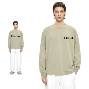 เสื้อสเวตเชิ้ตโอเวอร์ไซส์ทรงบ็อกซี่ผ้าฝ้ายแท้ 100% หนัก 300GSM สำหรับผู้ชาย สไตล์สตรีทแวร์ รับสกรีนโลโก้ เสื้อยืดแขนยาวแบบยูนิเซ็กซ์ ขายส่ง - Product Image 3