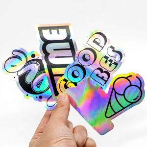 Autocollants en vinyle découpés sur mesure, holographiques, imperméables aux UV, autocollants permanents, étiquettes nettes, logo personnalisé, pour artisanat et cadres photo - Product Image 1