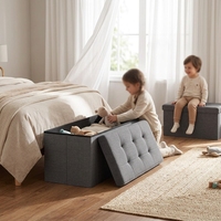 Pouf de rangement pliable en tissu de lin, banc à chaussures, repose-pieds, siège rembourré, coffre de rangement pour chambre et salon