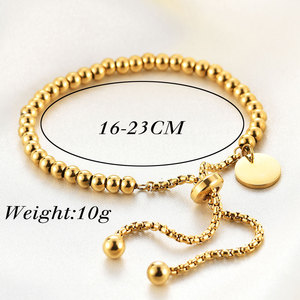 Pulsera de cuentas con forma de bola de acero inoxidable chapada en oro de 18 quilates personalizable con letras ajustables para ocasiones de aniversario - Product Image 5