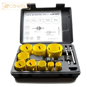 13pcs SCOWELL HSS Bimetal Hole Saw Kit 19mm To 64mm Wood Metal Drilling Holesaw Set With Arbor Crown Saw Cutter