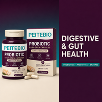 Capsules probiotiques PEITEBIO pour chiens et chats avec probiotiques, prébiotiques, enzymes, saveur poulet, soutien digestif, 60 capsules