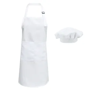 Commercio all'ingrosso Logo personalizzato bambini bambini sublimazione regolabile in bianco tela di cotone grembiule e cappello pittura grembiule da cucina Set