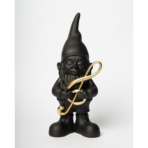 Statua Musicale Nana da Giardino Nera 29 Cm con Nota Musicale Dorata - Product Image 1