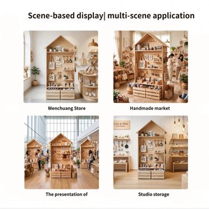 Solid Wood Perforated Board Display <b>Rack</b> Wooden Commercial Cultural and Creative Display Cabinet with Wheels - Product Image 2
