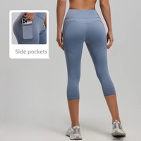 Legging de sport taille haute élastique pour femme, longueur mollet, avec poches latérales, effet ventre plat, couleur pêche, pour yoga et fitness