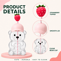 Vaso de vidrio de sosa-caliza personalizado de 700 ml con forma de oso, tapa de sombrero de paja y decoración de frutas, proveedor OEM ODM para venta al por mayor, al por menor y embalaje de regalo