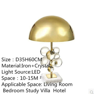 Modern Creative Bubble Design Table Lamp With Colorful Crystal Balls <strong>Gold</strong> <strong>Lampshade</strong> and Marble Base for Home Bedroom and Office - Product Image 6