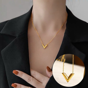 Stainless Steel V-letter Necklace for Women, Fashionable and Luxurious, <strong>Titanium</strong> Steel Collarbone <strong>Chain</strong> That Does Not Fade - Product Image 5