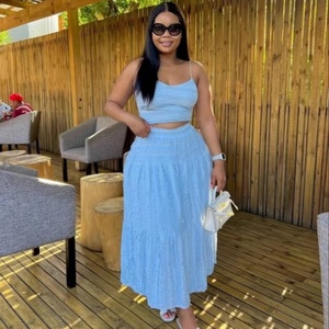 2025 Summer Women's Casual Solid Color Two Piece <b>Set</b> Age Reduction Day Wear with Big Swing Skirt Short Style Solid Dyeing - Product Image 3