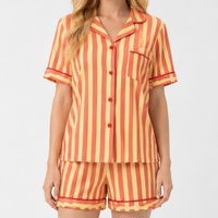 Ensemble de pyjama court deux pièces personnalisé pour femme, vêtements de nuit doux, vêtements de nuit imprimés, vêtements de détente élégants pour femmes, ensembles de pyjamas rayés pour femmes