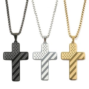 Collier pendentif croix de Jésus drapeau américain en gros, bijoux gravables vierges en acier inoxydable, verset biblique religieux chrétien - Product Image 2