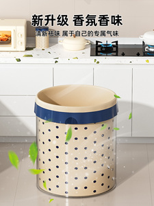 Bolsa de Basura Reutilizable con Cordón y Diseño de Puntos, Asas Beige y Azules para Almacenamiento de Residuos Domésticos - Product Image 2