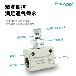 วาล์วควบคุมการไหลทางเดียวแบบปรับได้ Pneulead Precision รุ่น QS 02 TF ตัววาล์วทำจากอลูมิเนียมอัลลอยด์ สำหรับควบคุมการไหลของอากาศ ชิ้นส่วนนิวเมติก - Product Image 5