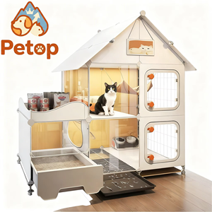 Villa pour chat tout-en-un Petop avec bac à litière intégré et étagère de rangement, maison pour chat transparente pour chats d'intérieur - Product Image 1