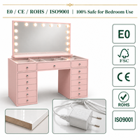 Table de toilette en bois contemporaine avec miroir et éclairage LED, pour chambre à coucher, de luxe, avec rangement, pour usage commercial intérieur, de fabricant