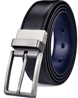 Sabuk Kulit Pria 3.2CM Biru dan Hitam, Sabuk Kulit Asli Bolak-Balik untuk Pria dengan Gesper Putar