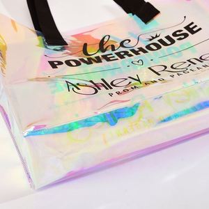 Larger Capacity <b>Clear</b> Transparent Customized Logo Holographic PVC <b>Tote</b> <b>Bags</b> with Handles - Product Image 1