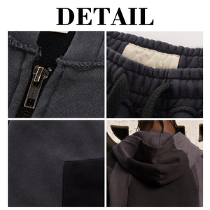 Conjunto de Sudadera con Capucha y Pantalones KingSen de Invierno, 100% Algodón Transpirable, Lavado Ácido, con Cremallera, Estilo Patchwork, para Hombre, Ropa Urbana - Product Image 6