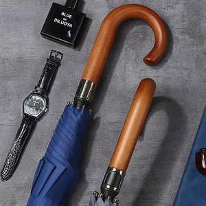 British-style Wooden Curved Handle Straight Umbrella Reinforced Wind-Resistant Business Gift Promotional Printing Vintage