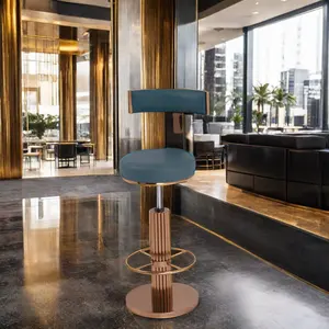 Modern Metal Bar Stools Swivel Adjustable Rose Gold High Chair Velvet Leather Includes Back-Luxury Furniture Steel Stainless