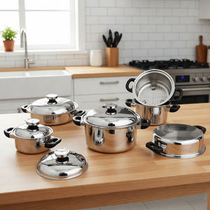 ชุดเครื่องครัวไร้จาระบีสแตนเลส 5 ชั้น ชุดหม้อและกระทะ 10 ชิ้น กระทะเหนี่ยวนํา - Product Image 1