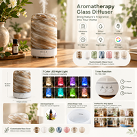 Diffuseur d'aromathérapie ultrasonique en verre USB de 200 ml avec 7 lumières LED colorées
