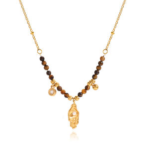 J & D Vintage Otoño Invierno joyería Acero inoxidable piedra Natural Ojo de Tigre Hamsa mano colgante collar - Product Image 1