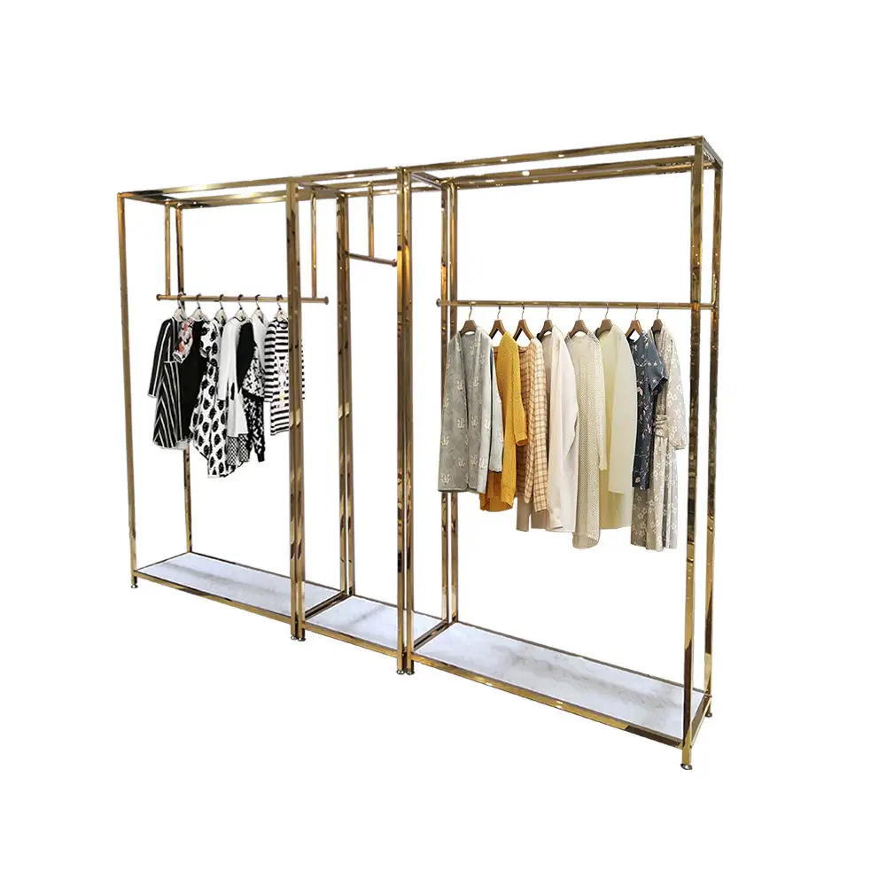 Boutique Clothing Store Custom Shop Rack muebles de tienda de ropa Design Metal Gold Dress Clothes Display Rack For Shop