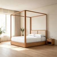 Lit double en chêne de style américain moderne, avec piliers hauts, en bois massif, meubles pour la maison