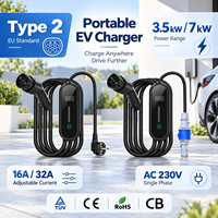 Chargeur EV portable de type 2 CE TUV CB RoHS 16A 32A 230V 3.5kW 7kW 50/60Hz, charge programmée, courant réglable, IP67, OEM ODM