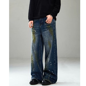 Jeans de Mezclilla Rectos de Estilo Retro Hip-Hop, Desestructurados, Vintage, con Salpicaduras de Tinta, Ligeros, para Hombre, Diseño con Estilo - Product Image 4
