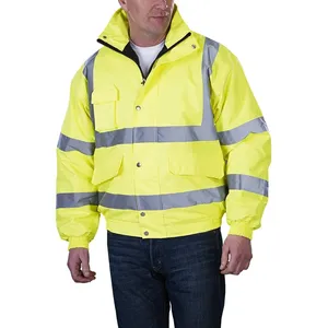 ขายส่ง แขนยาวความปลอดภัยสะท้อนแสง-เสื้อโค้ท Hi Vis สำหรับใส่ทำงานบนถนน,เสื้อแจ็คเก็ตใส่ทำงานเพื่อความปลอดภัยกันน้ำกันฝนสะท้อนแสง