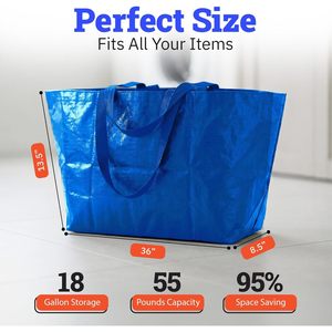 Bolsa de Compras Reutilizable Extra Grande de 18 Galones, Resistente, Azul, Paquete de 4 - Product Image 2