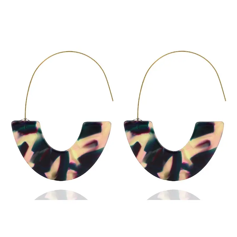 Sanchi Hot selling creative geometric semicircle U shape leopard acrylic acetate hoop earrings