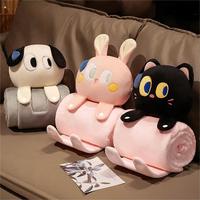 Couverture de maison 2-en-1 en polyester 100% à motif dessin animé, pliable, utilisable comme châle de sieste, coussin animaux en peluche, technique tricotée, petite taille