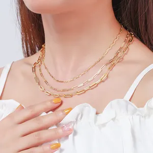 RINNTIN SC41 Silberketten Großhandel Eiskette 925 Sterling-Silber Gold Gliederketten für Damenkette Frauen Paerclip-Kette Halskette
