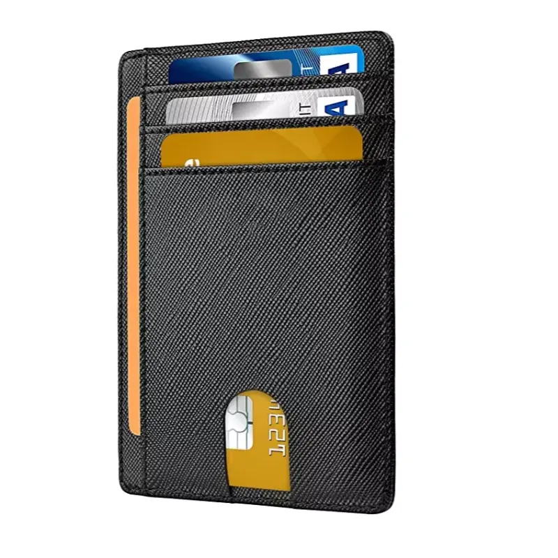 Billetera de cuero con bloqueo RFID para hombre y mujer, billetera con bolsillo frontal minimalista, delgada, personalizada de fábrica, tarjetero