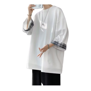 T-Shirt Oversize Primavera-Estate per Uomo e <span class=keywords><strong>Donna</strong></span> 2XL, <span class=keywords><strong>Stile</strong></span> Coreano, Ampia e Casual a Quadri, Maniche Corte, Bianca, Lunghezza Extra - Product Image 4