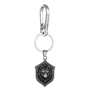 Wolf Head Stainless Steel Shield <b>Keychain</b> Metal Engraved Leather Strap Men's Keyring Gift Accessory - Product Image 5